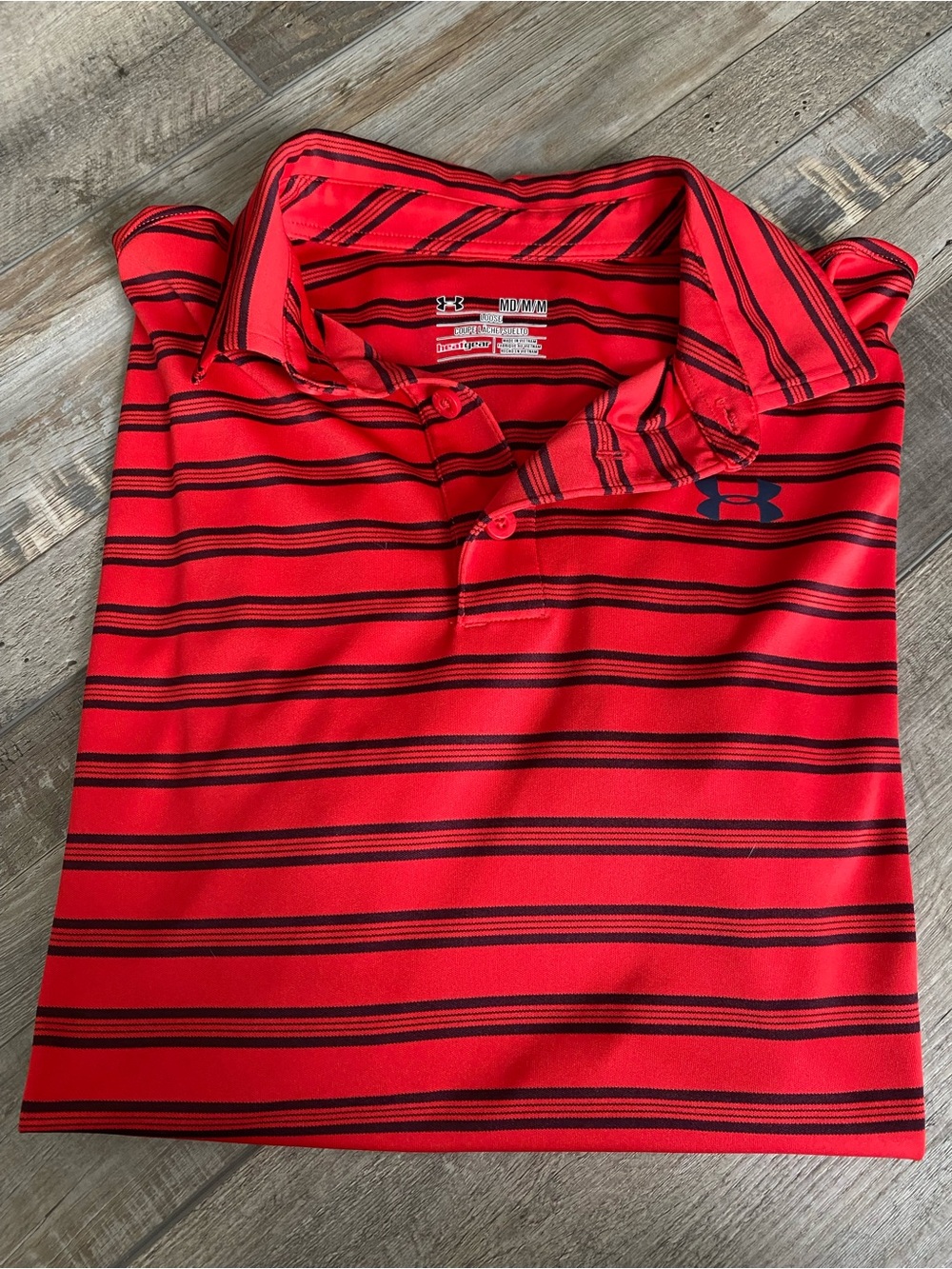 Under Armour Red and Black Striped Performance Polo